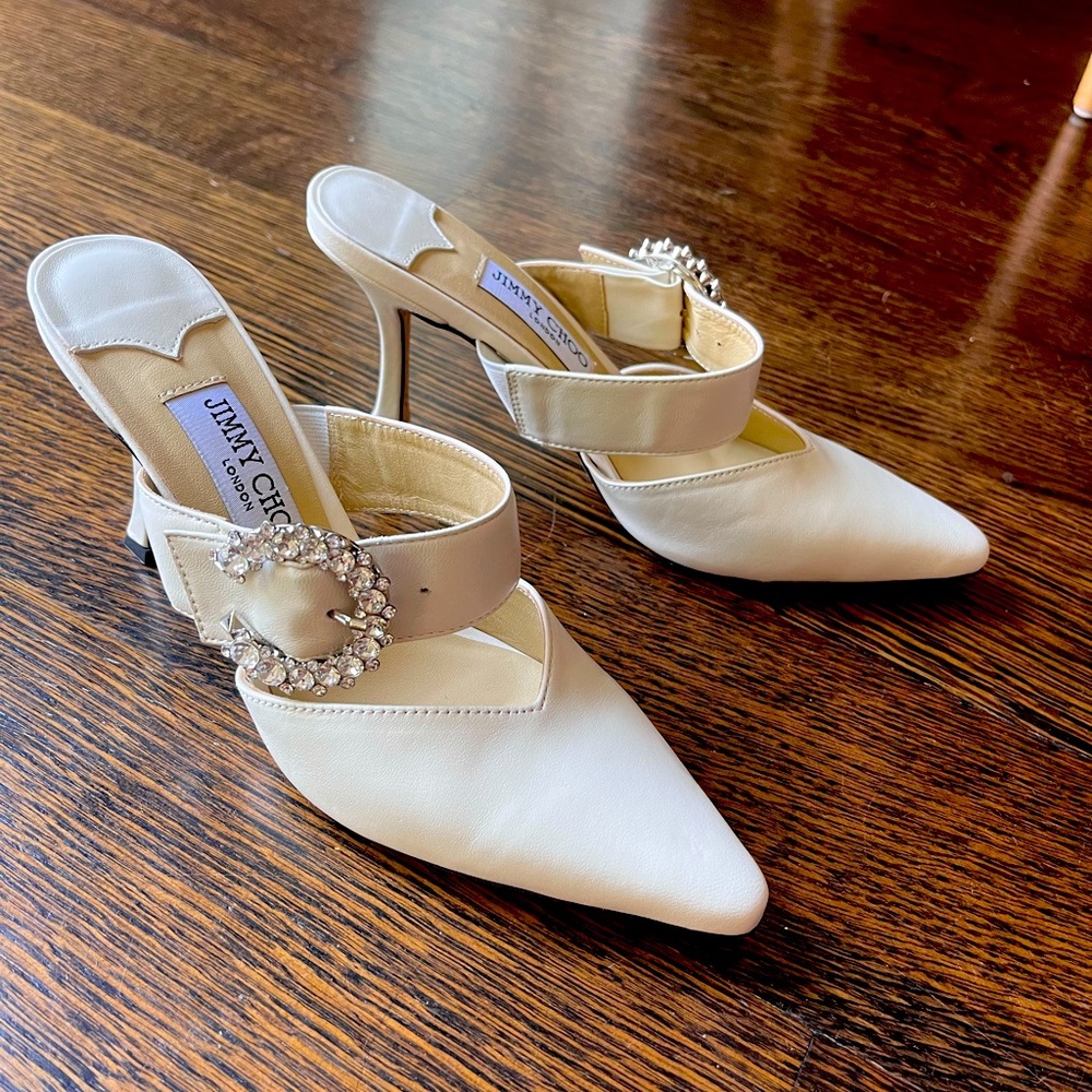 Jimmy Choo Marta 70 Embellished Buckle Bridal Mules, 37